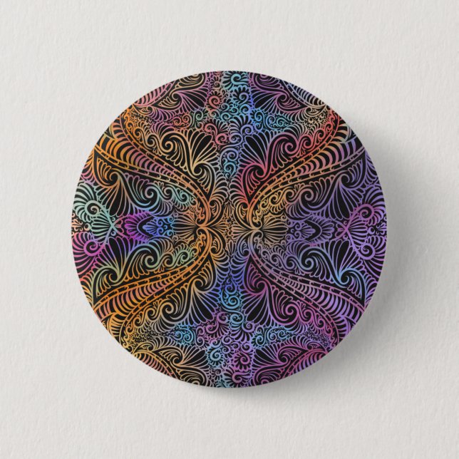 Rainbow Kaleidoscope Mandala Pinback Button (Front)
