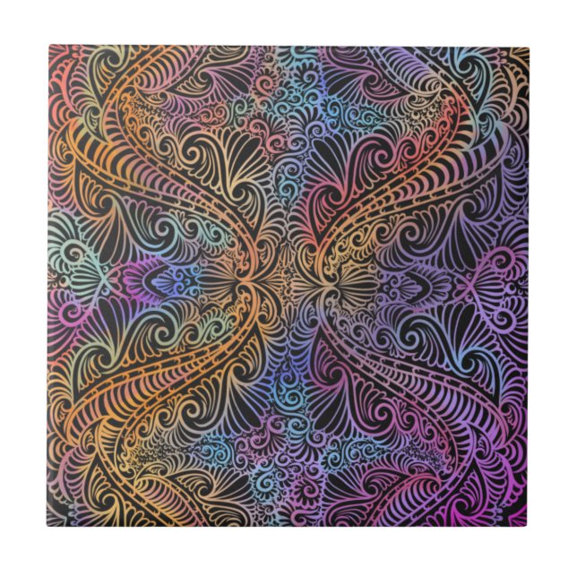 Rainbow Kaleidoscope Mandala Tile (Front)
