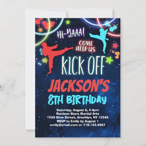 Rainbow Karate Birthday Party Invitation