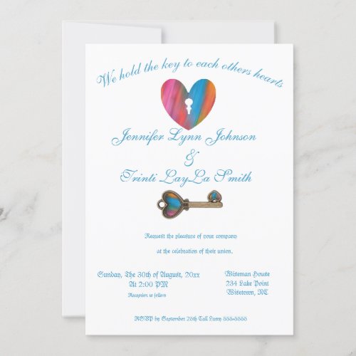 Rainbow Key to My heart Wedding LGBT Invitation