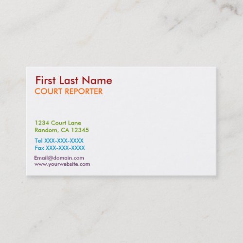 Rainbow keys court reporter custom business cards