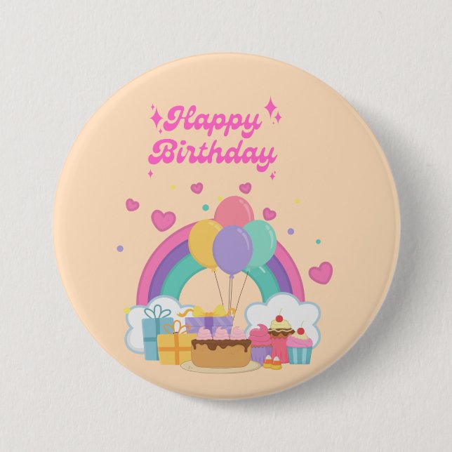 Rainbow kids birthday  button (Front)
