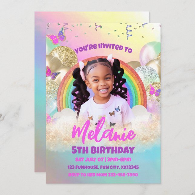 Rainbow Kids Birthday Party Invitation (Front/Back)