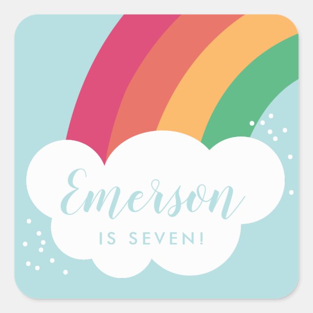 Rainbow kids birthday party stickers (Front)