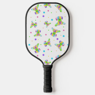 rainbow kids dog puppy polka dot bright fun colors carbon fiber pickleball paddle 