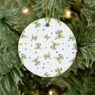 rainbow kids dog puppy polka dot bright fun colors ceramic ornament
