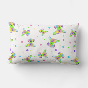 rainbow kids dog puppy polka dot bright fun colors lumbar pillow