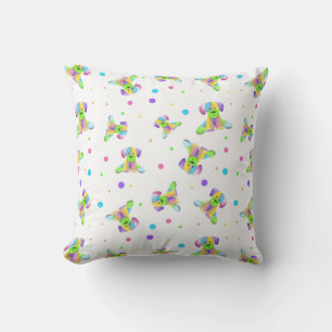 rainbow kids dog puppy polka dot bright fun colors throw pillow