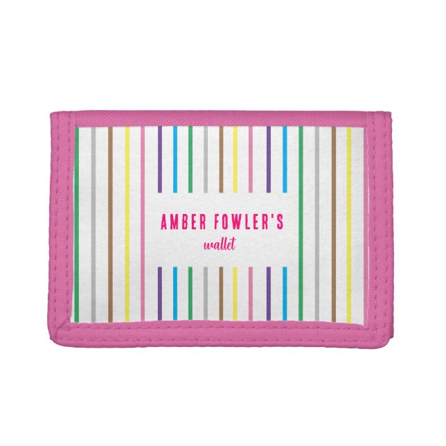 Rainbow Kids Surfer Girl Personalized Trifold Wallet (Front)