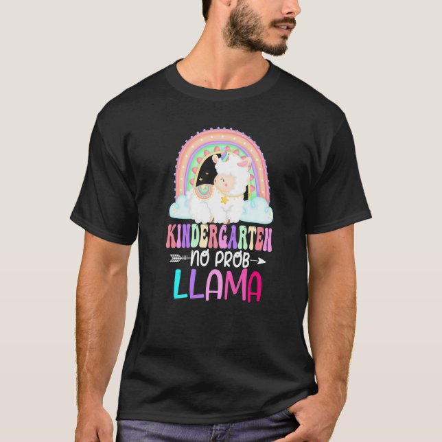 Rainbow Kindergarten No Prob Llama 100th Day of Sc T-Shirt (Front)