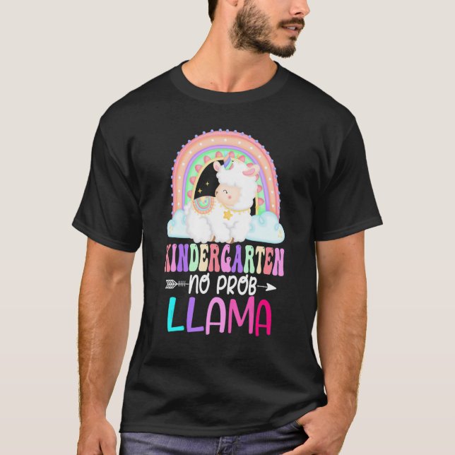 Rainbow Kindergarten No Prob Llama 100th Day of Sc T-Shirt (Front)