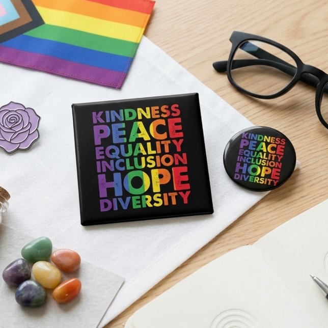 Rainbow Kindness Peace Equality Inclusion Hope  Button (Creator Uploaded)