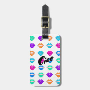 Rainbow kiss lips luggage tag