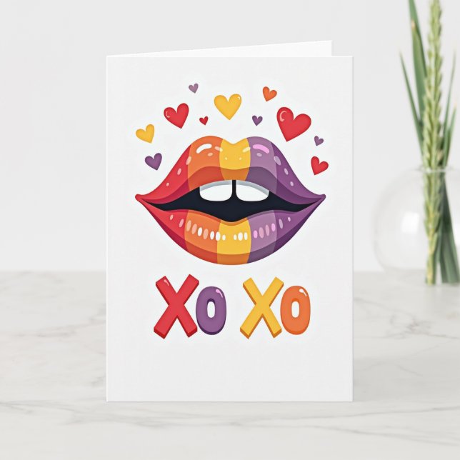 Rainbow Kiss Xoxo Love You Card (Front)