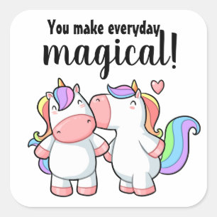 Rainbow Kissing Unicorns Magical Square Sticker