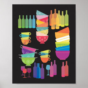 Rainbow Kitchen Mid Century Modern Black Pop Art Poster