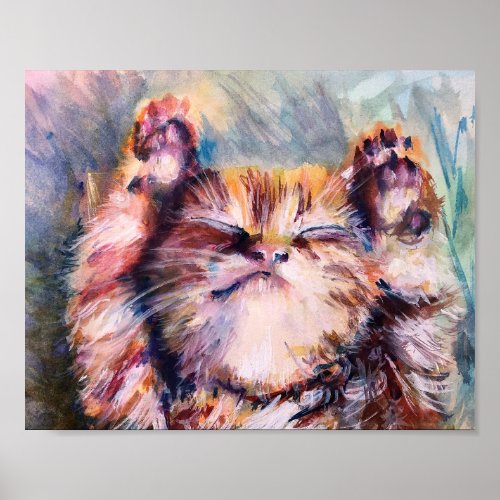 Rainbow Kitten Cat Stretch Content Happy Cute  Poster