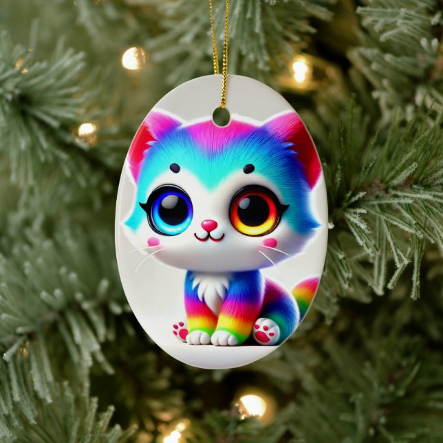 Rainbow Kitten Ceramic Ornament (Tree)