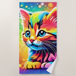 Rainbow Kitten Dream Beach Towel
