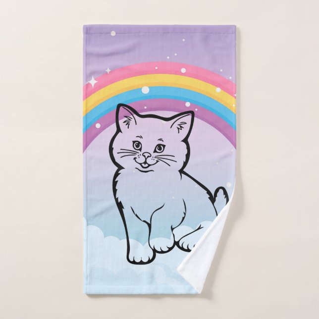 rainbow, kitten hand towel  (Hand Towel)