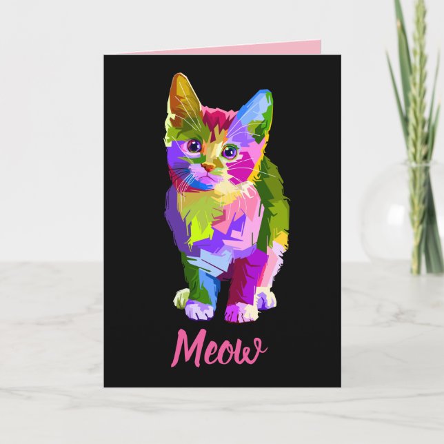 rainbow kitten meow greeting card (Front)