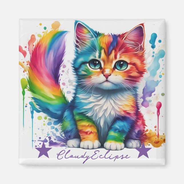 Rainbow Kitten Painter Magnet (Front)