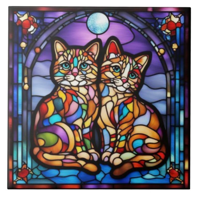 Rainbow Kittens Decorative Ceramic Tile (Front)