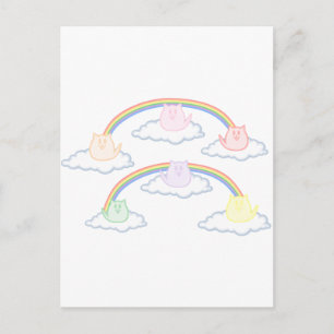 Rainbow kittens on clouds postcard