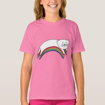 Rainbow Kitty Cute Girls' Ruffle T-shirt by cartoonbeing at Zazzle