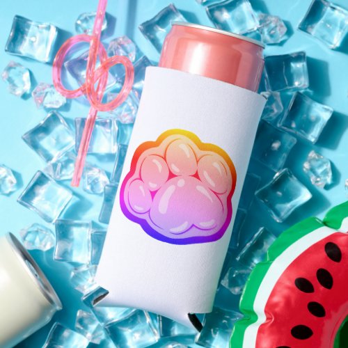 Rainbow Kitty Paw Foam Slim Seltzer Can Cooler