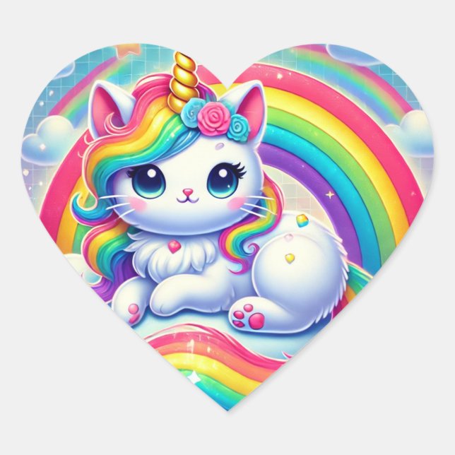 Rainbow Kittycorn Heart Stickers (Front)