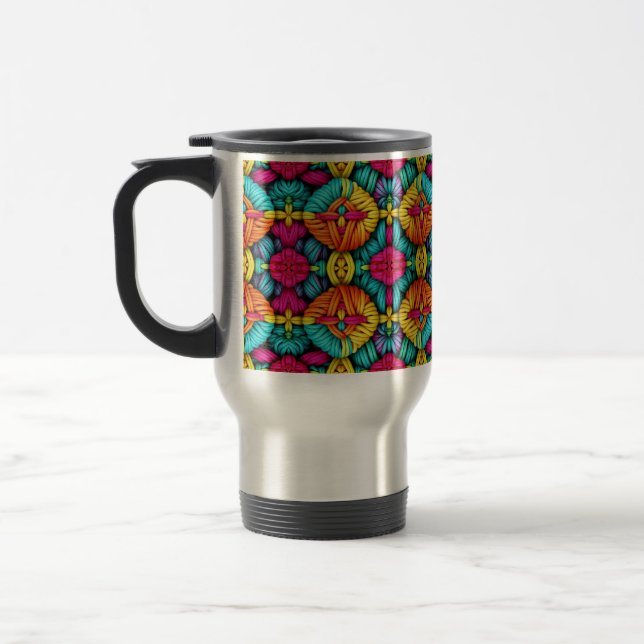Rainbow Knitted Bloom Pattern Travel Mug (Left)