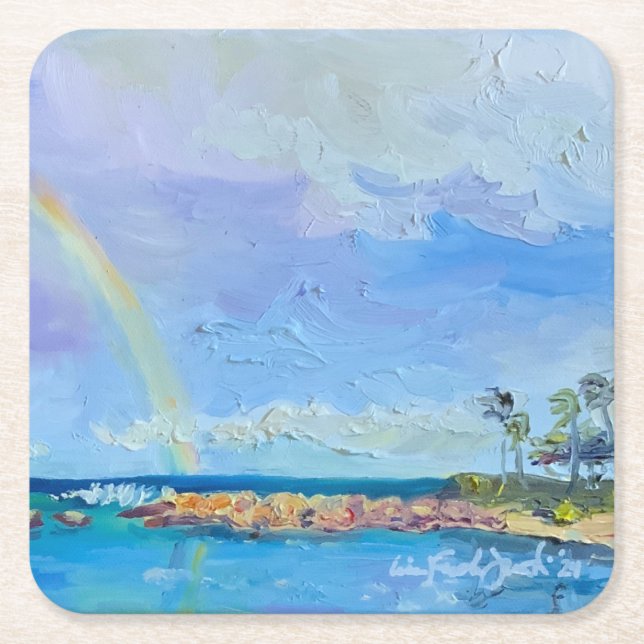 Rainbow Ko’Olina Lagoon 4 Paper Coaster (Front)
