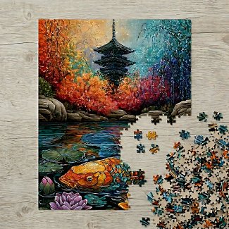 Rainbow Koi Fish Japanese Pagoda Garden