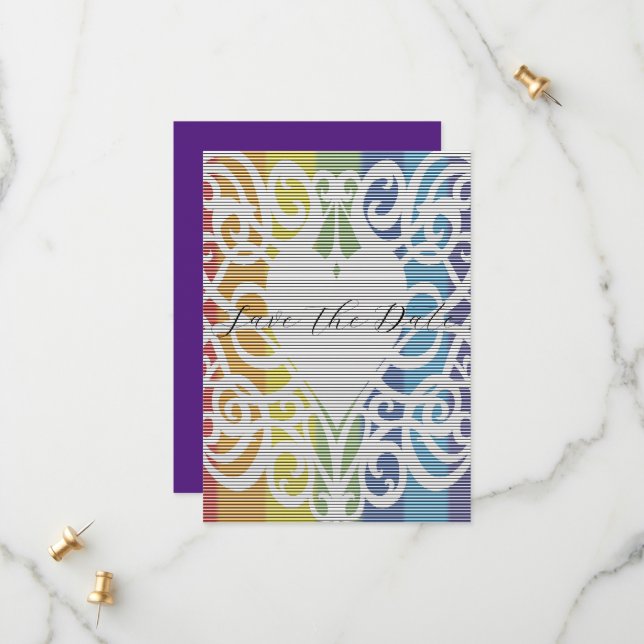 rainbow lace heart save the dates date (Front/Back In Situ)
