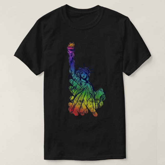 Rainbow Lady Liberty Pride Art T-Shirt (Design Front)