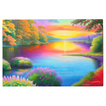 Rainbow Lake Landscape SUNSET Colorful