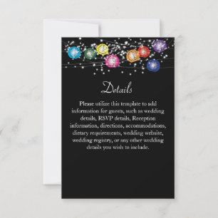 Rainbow Lanterns Lesbian Gay Wedding Details Black RSVP Card