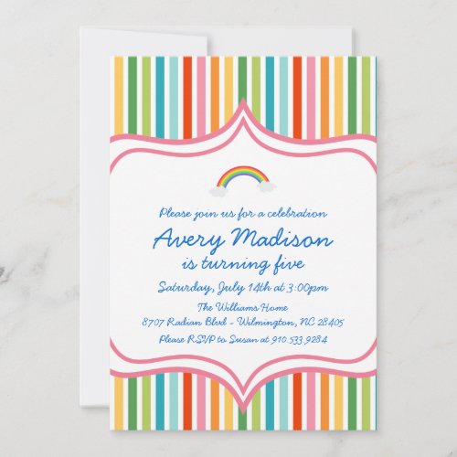 Rainbow Large wide STripe Modern Birthday Invite