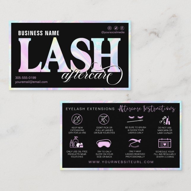 Rainbow Lash Extension Aftercare  Business Card (Front/Back)
