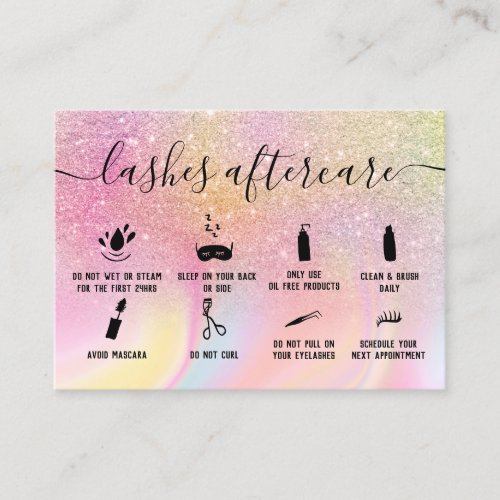 Rainbow lashes aftercare glitter ombre marble business card
