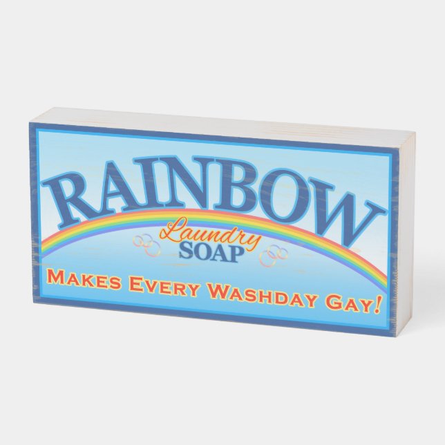 Rainbow Laundry Soap wood box sign (Angled Horizontal)