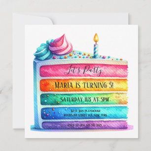 Rainbow Layer Cake Birthday Party Invitation