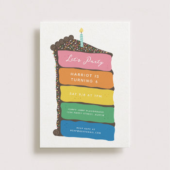 Rainbow Layer Cake Birthday Party Invitation by origamiprints at Zazzle