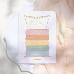 Rainbow Layer Cake Girl Birthday Party Foil Invitation