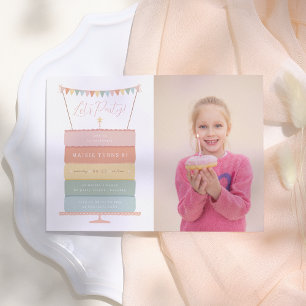 Rainbow Layer Cake Girl Photo Birthday Party Invitation