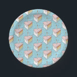 Rainbow Layered Cake Slices Dotty Cute Paper Plates<br><div class="desc">Slices of colorful rainbow layer cake on dotty blue background.</div>