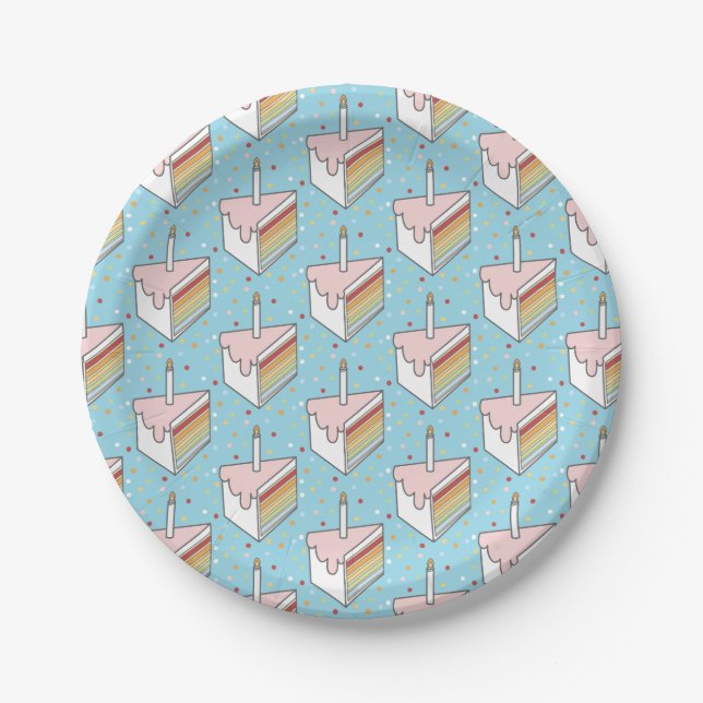 Rainbow Layered Cake Slices Dotty Cute Paper Plates (Front)