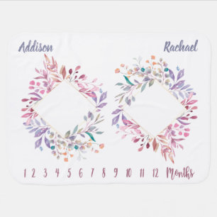 Rainbow Leaf Wreath Twins Milestone Baby Blanket