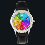Rainbow Learn to Tell Time Kids Watch<br><div class="desc">This colorful custom watch makes it easy for kids to learn how to tell time! Choose from a variety of genuine leather straps and bezel options. Our large, easy to read numbers are labeled "White Hours" and "Black Minutes" - the hands on most options are also labeled "hours" and "minutes"...</div>